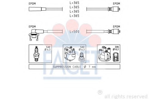 FACET 4.9332 Комплект проводов зажигания C3G 700 для VOLVO 340-360 (Вольво 340-360) FACET 4.9332 Комплект проводов зажигания C3G 700 для VOLVO 340-360 (Вольво 340-360)