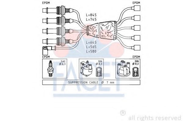 FACET 4.8846 Комплект проводов зажигания 109N (XW7) для PEUGEOT 205 II (Пежо 205 2) FACET 4.8846 Комплект проводов зажигания 109N (XW7) для PEUGEOT 205 II (Пежо 205 2)