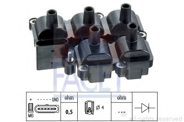 FACET 9.6293 Катушка зажигания AGZ для VOLKSWAGEN BORA (Фольксваген Бора) FACET 9.6293 Катушка зажигания AGZ для VOLKSWAGEN BORA (Фольксваген Бора)
