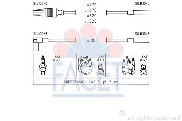FACET 4.8780 Комплект проводов зажигания H1B (TU1) для PEUGEOT 205 II (Пежо 205 2) FACET 4.8780 Комплект проводов зажигания H1B (TU1) для PEUGEOT 205 II (Пежо 205 2)
