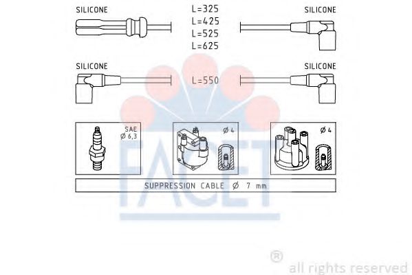 FACET 4.8372 Комплект проводов зажигания B 230 F для VOLVO 960 (Вольво 960) FACET 4.8372 Комплект проводов зажигания B 230 F для VOLVO 960 (Вольво 960)
