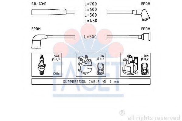 FACET 4.9398 Комплект проводов зажигания B3 (16V) для KIA MENTOR (Киа Мэнтор) FACET 4.9398 Комплект проводов зажигания B3 (16V) для KIA MENTOR (Киа Мэнтор)