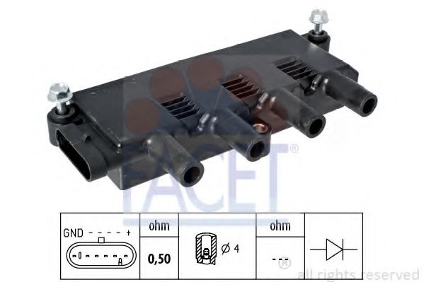 FACET 9.6323 Катушка зажигания 169 A4. 000 для FIAT 500 C (Фиат 500 c) FACET 9.6323 Катушка зажигания 169 A4. 000 для FIAT 500 C (Фиат 500 c)