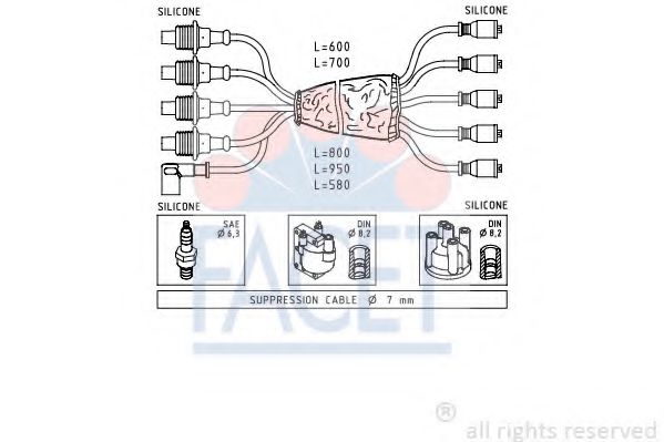 FACET 4.8747 Комплект проводов зажигания B6D (XU5JA) для PEUGEOT 205 I (Пежо 205 и) FACET 4.8747 Комплект проводов зажигания B6D (XU5JA) для PEUGEOT 205 I (Пежо 205 и)
