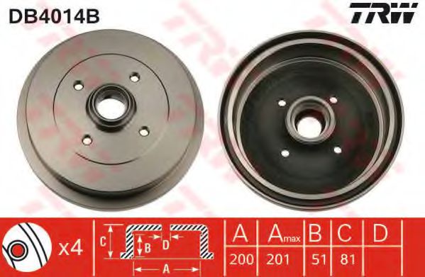 TRW DB4014B Тормозной барабан для VOLKSWAGEN SCIROCCO (Фольксваген Сcироccо) TRW DB4014B Тормозной барабан для VOLKSWAGEN SCIROCCO (Фольксваген Сcироccо)