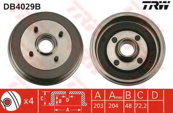 TRW DB4029B Тормозной барабан для FORD FIESTA (Форд Фиэста) TRW DB4029B Тормозной барабан для FORD FIESTA (Форд Фиэста)