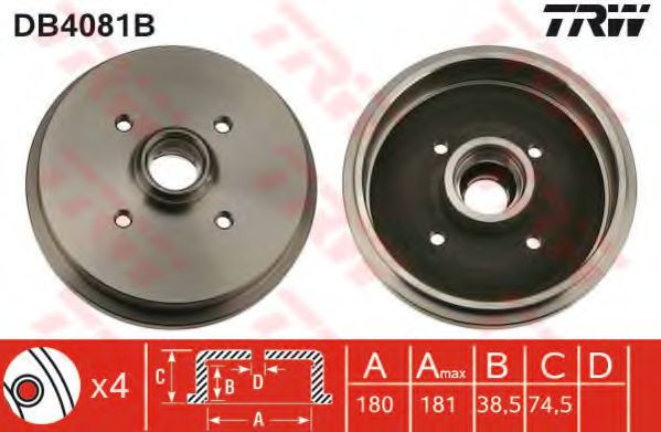 TRW DB4081B Тормозной барабан для VOLKSWAGEN SCIROCCO (Фольксваген Сcироccо) TRW DB4081B Тормозной барабан для VOLKSWAGEN SCIROCCO (Фольксваген Сcироccо)