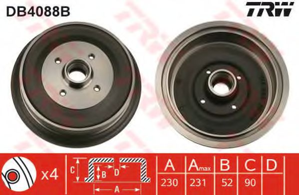 TRW DB4088B Тормозной барабан для VOLKSWAGEN CADDY I (Фольксваген Cаддъ и) TRW DB4088B Тормозной барабан для VOLKSWAGEN CADDY I (Фольксваген Cаддъ и)