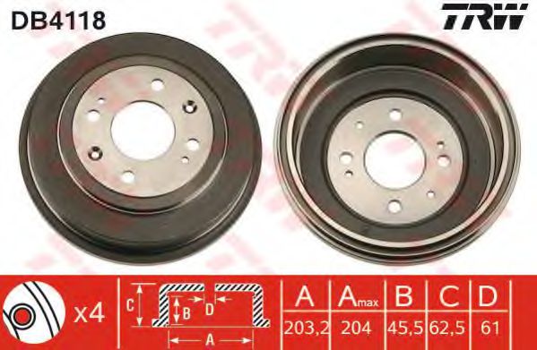 TRW DB4118 Тормозной барабан для ROVER 400 (Ровер 400) TRW DB4118 Тормозной барабан для ROVER 400 (Ровер 400)