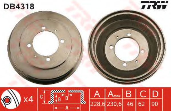 TRW DB4318 Тормозной барабан для MITSUBISHI (Митсубиши/митсубиси) TRW DB4318 Тормозной барабан для MITSUBISHI (Митсубиши/митсубиси)