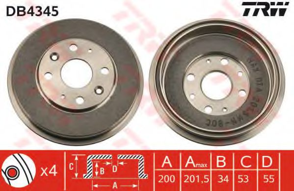 TRW DB4345 Тормозной барабан для MAZDA 323 C IV (Мазда 323 c иv) TRW DB4345 Тормозной барабан для MAZDA 323 C IV (Мазда 323 c иv)