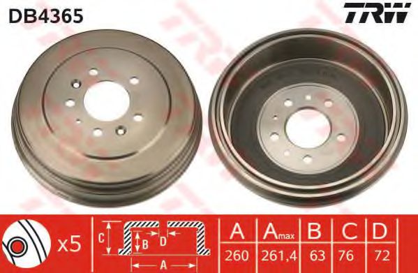 TRW DB4365 Тормозной барабан для MAZDA MPV I (Мазда Мпв 1) TRW DB4365 Тормозной барабан для MAZDA MPV I (Мазда Мпв 1)