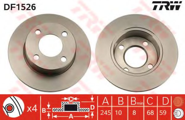 TRW DF1526 Тормозной диск для AUDI 100 (Ауди 100) TRW DF1526 Тормозной диск для AUDI 100 (Ауди 100)