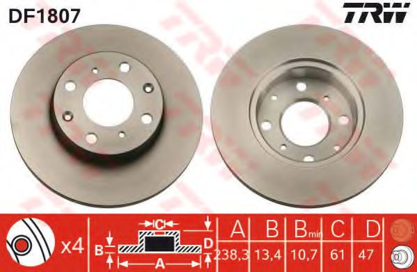 TRW DF1807 Тормозной диск для ROVER 400 (Ровер 400) TRW DF1807 Тормозной диск для ROVER 400 (Ровер 400)