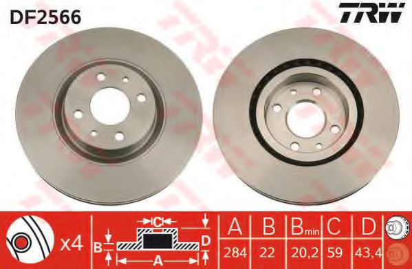TRW DF2566 Тормозной диск для ABARTH (Абартх) TRW DF2566 Тормозной диск для ABARTH (Абартх)