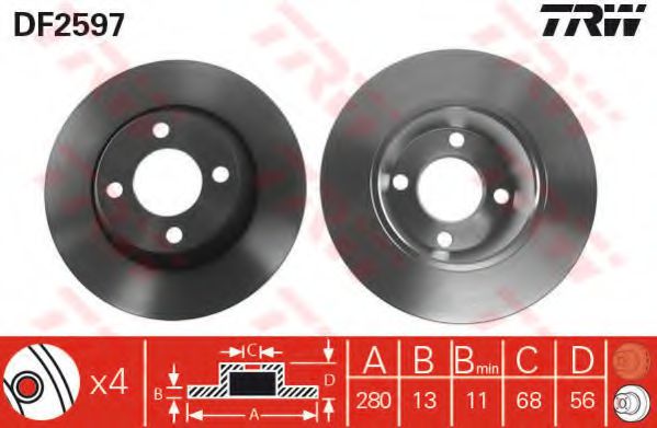 TRW DF2597 Тормозной диск для AUDI 90 (Ауди 90) TRW DF2597 Тормозной диск для AUDI 90 (Ауди 90)