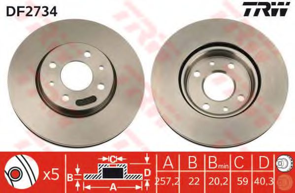 TRW DF2734 Тормозной диск для FIAT (Фиат) TRW DF2734 Тормозной диск для FIAT (Фиат)