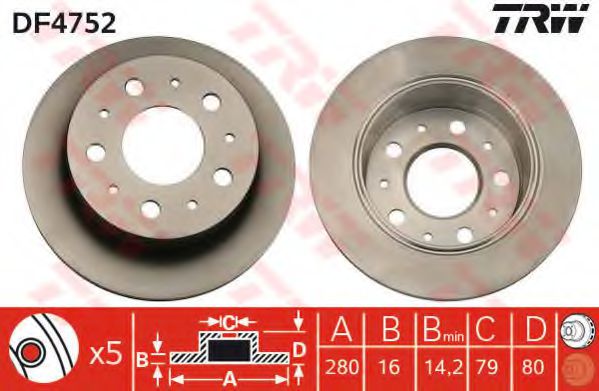 TRW DF4752 Тормозной диск для FIAT (Фиат) TRW DF4752 Тормозной диск для FIAT (Фиат)