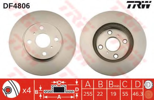 TRW DF4806 Тормозной диск для TOYOTA (FAW) VIOS (Тойота/тоета (фав) Vиос) TRW DF4806 Тормозной диск для TOYOTA (FAW) VIOS (Тойота/тоета (фав) Vиос)