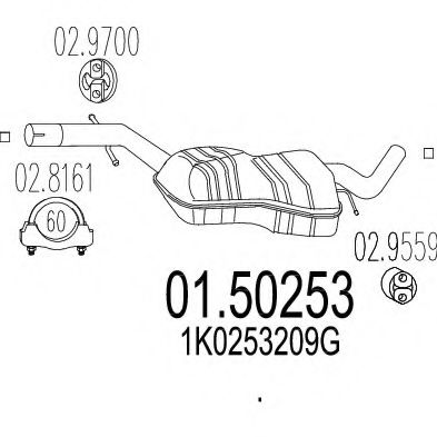 MTS 01.50253 Средний глушитель выхлопных газов для VOLKSWAGEN GOLF V (Фольксваген Гольф 5) MTS 01.50253 Средний глушитель выхлопных газов для VOLKSWAGEN GOLF V (Фольксваген Гольф 5)