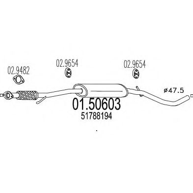 MTS 01.50603 Средний глушитель выхлопных газов для FIAT 500 C (Фиат 500 c) MTS 01.50603 Средний глушитель выхлопных газов для FIAT 500 C (Фиат 500 c)