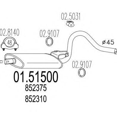MTS 01.51500 Средний глушитель выхлопных газов для OPEL ASCONA B (Опель Асcона б) MTS 01.51500 Средний глушитель выхлопных газов для OPEL ASCONA B (Опель Асcона б)