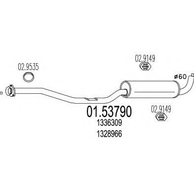 MTS 01.53790 Средний глушитель выхлопных газов для VOLVO 960 (Вольво 960) MTS 01.53790 Средний глушитель выхлопных газов для VOLVO 960 (Вольво 960)