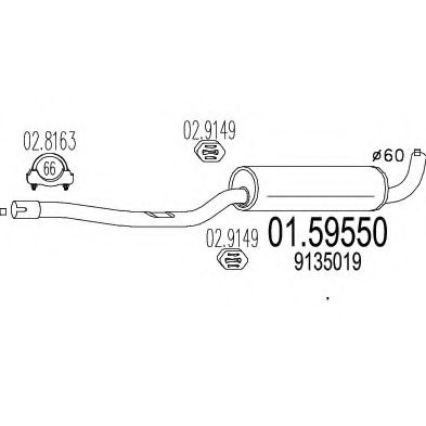 MTS 01.59550 Средний глушитель выхлопных газов для VOLVO 960 (Вольво 960) MTS 01.59550 Средний глушитель выхлопных газов для VOLVO 960 (Вольво 960)