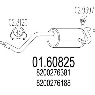 MTS 01.60825 Глушитель выхлопных газов конечный для RENAULT MODUS / GRAND MODUS (Рено Модус / гранд модус) MTS 01.60825 Глушитель выхлопных газов конечный для RENAULT MODUS / GRAND MODUS (Рено Модус / гранд модус)