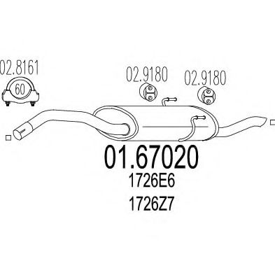 MTS 01.67020 Глушитель выхлопных газов конечный для CITROëN (Cитроëн) MTS 01.67020 Глушитель выхлопных газов конечный для CITROëN (Cитроëн)