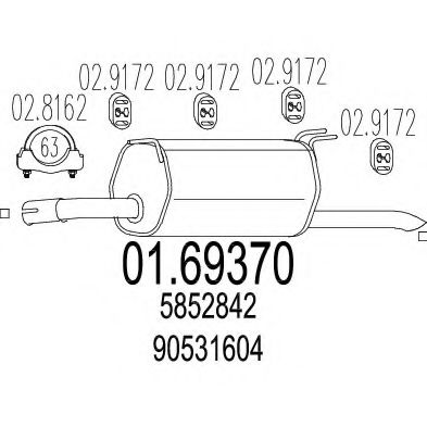 MTS 01.69370 Глушитель выхлопных газов конечный для OPEL (Опель) MTS 01.69370 Глушитель выхлопных газов конечный для OPEL (Опель)