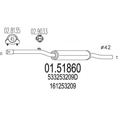 MTS 01.51860 Средний глушитель выхлопных газов для VOLKSWAGEN JETTA (Фольксваген Жэтта) MTS 01.51860 Средний глушитель выхлопных газов для VOLKSWAGEN JETTA (Фольксваген Жэтта)