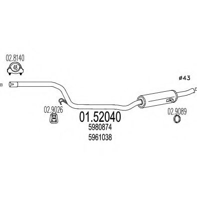MTS 01.52040 Средний глушитель выхлопных газов для FIAT STRADA II (Фиат Страда 2) MTS 01.52040 Средний глушитель выхлопных газов для FIAT STRADA II (Фиат Страда 2)