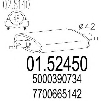 MTS 01.52450 Средний глушитель выхлопных газов для RENAULT TRAFIC (Рено Трафик) MTS 01.52450 Средний глушитель выхлопных газов для RENAULT TRAFIC (Рено Трафик)