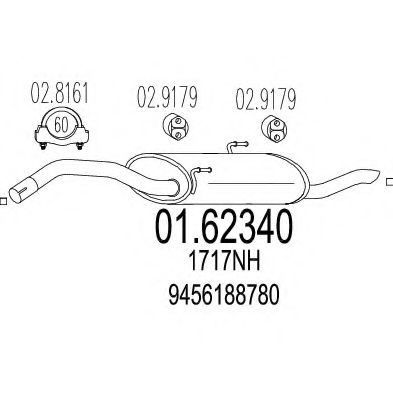 MTS 01.62340 Глушитель выхлопных газов конечный для PEUGEOT EXPERT (Пежо Эxпэрт) MTS 01.62340 Глушитель выхлопных газов конечный для PEUGEOT EXPERT (Пежо Эxпэрт)