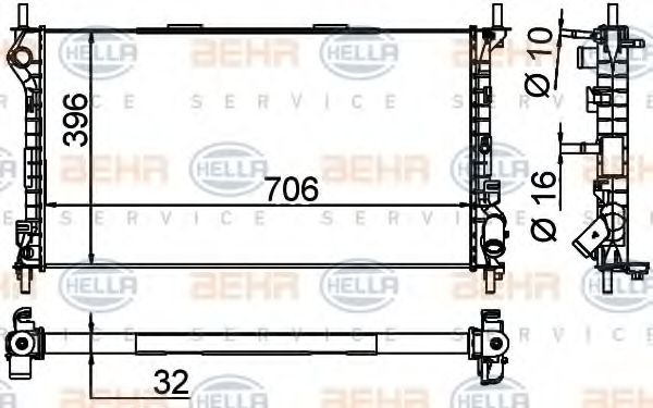 HELLA 8MK 376 756-581 Радиатор, охлаждение двигателя для FORD TRANSIT CONNECT (Форд Трансит cоннэcт) HELLA 8MK 376 756-581 Радиатор, охлаждение двигателя для FORD TRANSIT CONNECT (Форд Трансит cоннэcт)