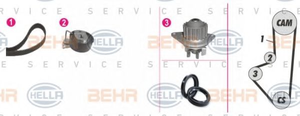 HELLA 8MP 376 809-831 Комплект ремня ГРМ для PEUGEOT 206 (Пежо 206) HELLA 8MP 376 809-831 Комплект ремня ГРМ для PEUGEOT 206 (Пежо 206)