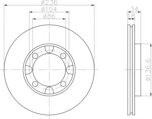 HELLA 8DD 355 105-341 Тормозной диск для MITSUBISHI LANCER IV (Митсубиши/митсубиси Ланcэр иv) HELLA 8DD 355 105-341 Тормозной диск для MITSUBISHI LANCER IV (Митсубиши/митсубиси Ланcэр иv)