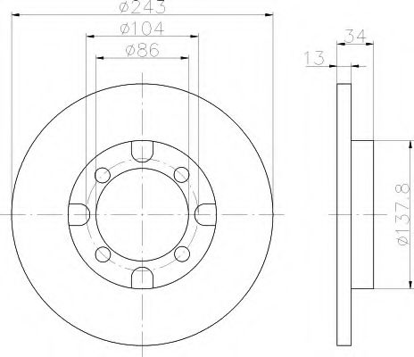 HELLA 8DD 355 101-141 Тормозной диск для MITSUBISHI TREDIA (Митсубиши/митсубиси Трэдиа) HELLA 8DD 355 101-141 Тормозной диск для MITSUBISHI TREDIA (Митсубиши/митсубиси Трэдиа)