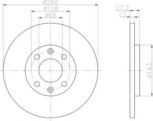HELLA 8DD 355 105-751 Тормозной диск для PEUGEOT RANCH (Пежо Ранч) HELLA 8DD 355 105-751 Тормозной диск для PEUGEOT RANCH (Пежо Ранч)