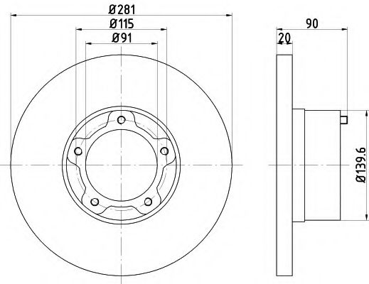 HELLA 8DD 355 100-901 Тормозной диск для VOLKSWAGEN LT 40-55 I (Фольксваген Лт 40-55 и) HELLA 8DD 355 100-901 Тормозной диск для VOLKSWAGEN LT 40-55 I (Фольксваген Лт 40-55 и)