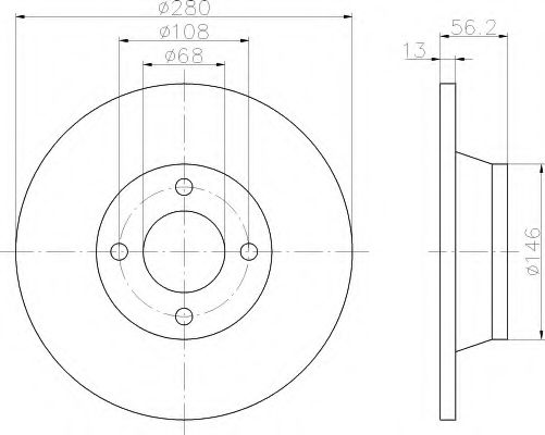 HELLA 8DD 355 103-071 Тормозной диск для AUDI 90 (Ауди 90) HELLA 8DD 355 103-071 Тормозной диск для AUDI 90 (Ауди 90)