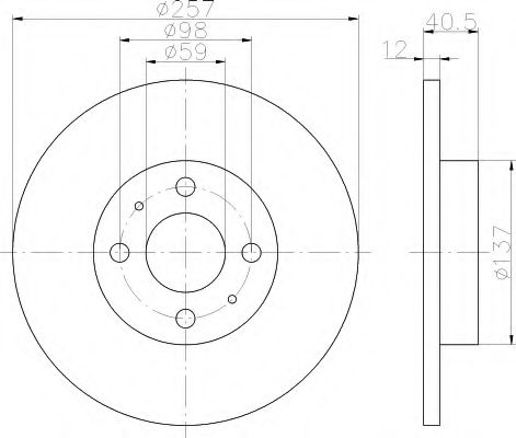 HELLA 8DD 355 117-931 Тормозной диск для FIAT 500 C (Фиат 500 c) HELLA 8DD 355 117-931 Тормозной диск для FIAT 500 C (Фиат 500 c)