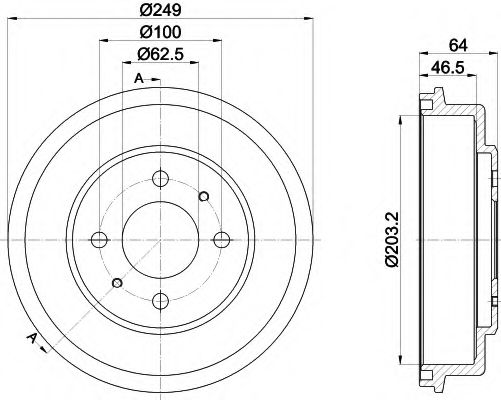 HELLA 8DT 355 302-691 Тормозной барабан для HYUNDAI EXCEL II (Хендай Эxcэл 2) HELLA 8DT 355 302-691 Тормозной барабан для HYUNDAI EXCEL II (Хендай Эxcэл 2)