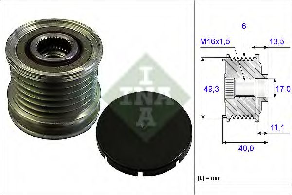 INA 535 0166 10 Механизм свободного хода генератора для PEUGEOT 207 (Пежо 207) INA 535 0166 10 Механизм свободного хода генератора для PEUGEOT 207 (Пежо 207)