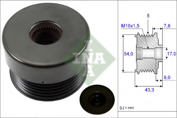 INA 535 0172 10 Механизм свободного хода генератора для OPEL SIGNUM (Опель Сигнум) INA 535 0172 10 Механизм свободного хода генератора для OPEL SIGNUM (Опель Сигнум)