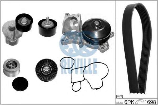 RUVILLE 55095821 Водяной насос + комплект ручейковых ремней для BMW (Бмв) RUVILLE 55095821 Водяной насос + комплект ручейковых ремней для BMW (Бмв)