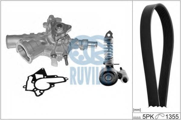 RUVILLE 55345802 Водяной насос + комплект ручейковых ремней для автомобилей с кондиционером для OPEL ASTRA H (Опель Астра н) RUVILLE 55345802 Водяной насос + комплект ручейковых ремней для автомобилей с кондиционером для OPEL ASTRA H (Опель Астра н)