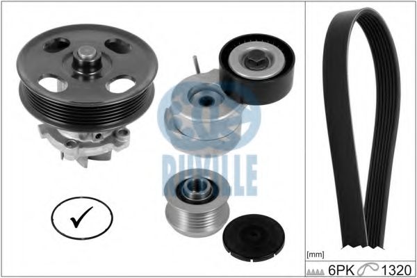 RUVILLE 55355802 Водяной насос + комплект ручейковых ремней для FIAT LINEA (Фиат Линэа)
