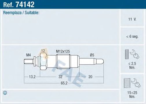 FAE 74142 Свеча накаливания для FORD FIESTA (Форд Фиэста) FAE 74142 Свеча накаливания для FORD FIESTA (Форд Фиэста)